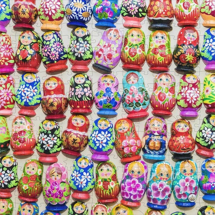 Wooden Puzzle: Nesting Dolls in Glass Jar