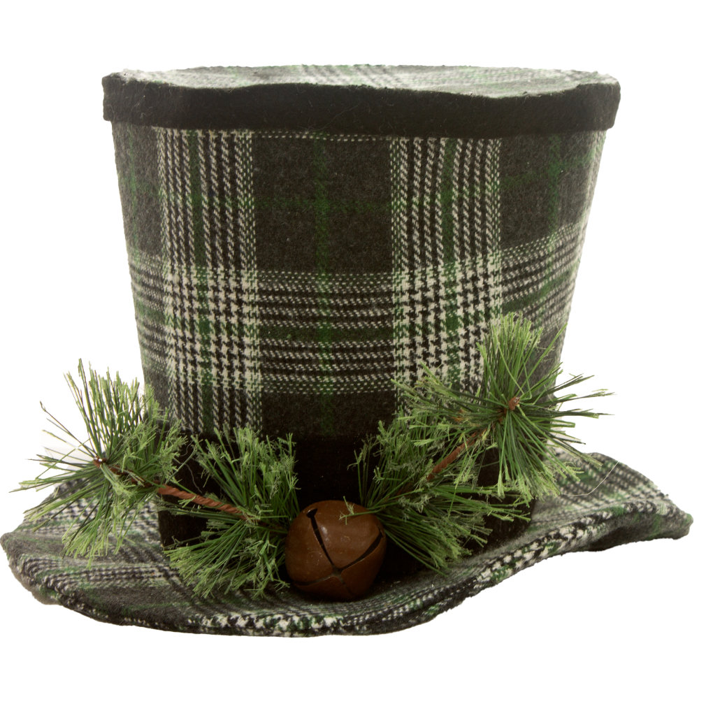 WT - DXQ13312 Large Green Plaid Top Hat - 10 x 7 in