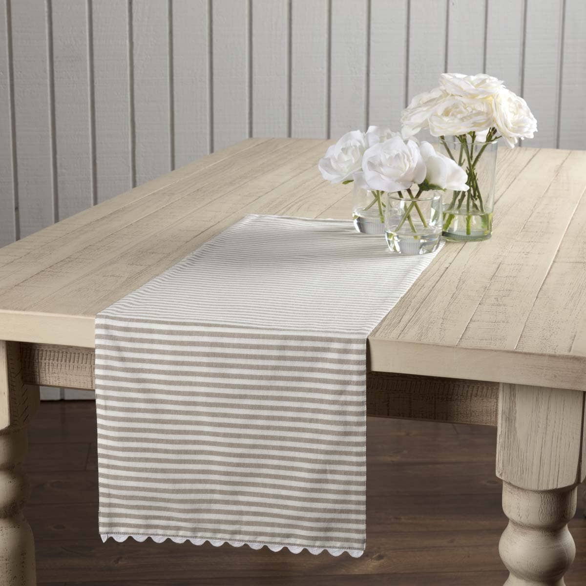 VHC Brands - Farmhouse Ticking Taupe Runner 36Lx13W