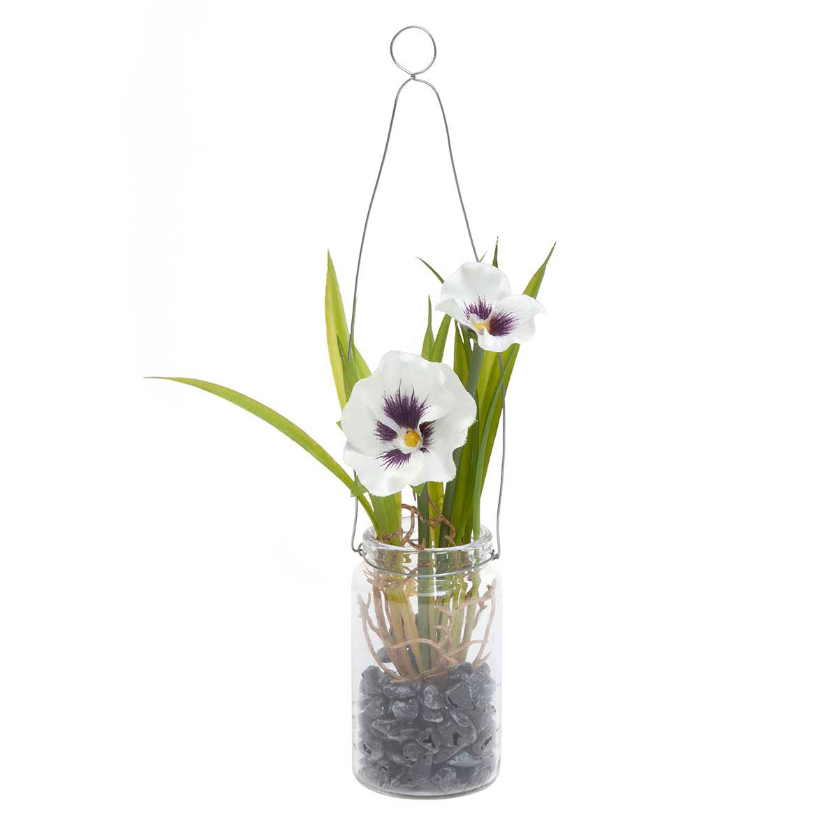 MeraVic Faux Pansy in Glass Bottle - white