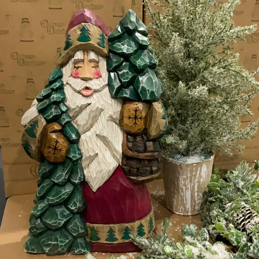 Cottage Carvings - Dave Francis 12" Red Evergreen Father Christmas