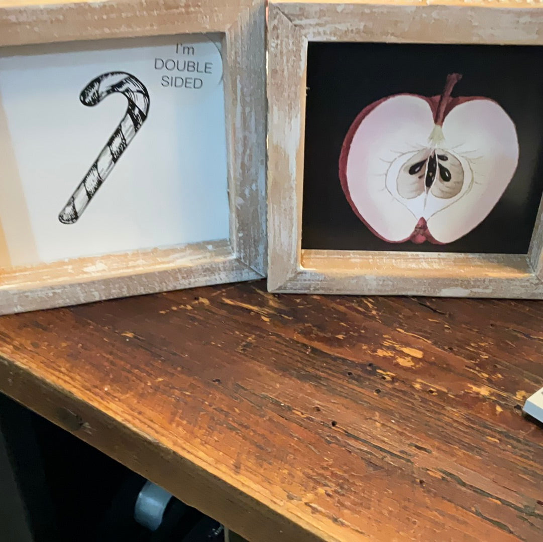 Adams & Co Framed Wooden Art - Apple/Candy Cane
