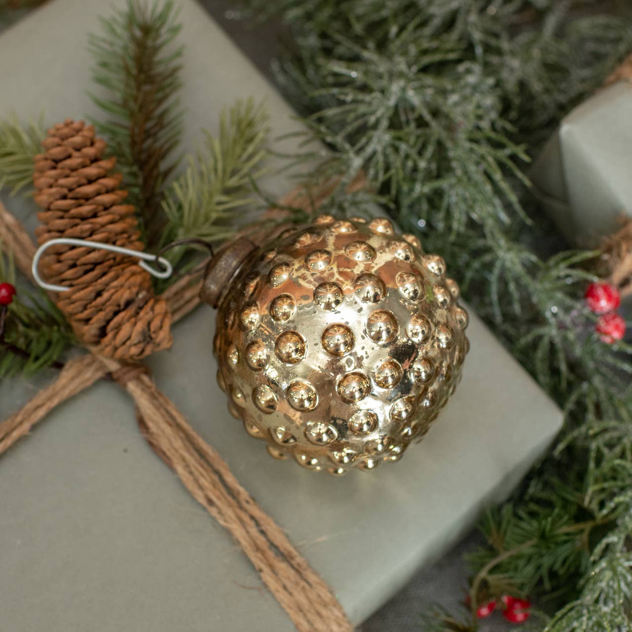 Ragon House - 3" GOLD HOBNAIL KUGEL ORNAMENT