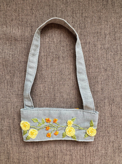 Quince Fables - Floral Embroidered Cup Carrier: Denim Blooms