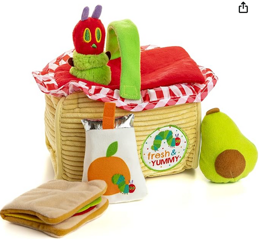 Eric Carle The Very Hungry Caterpillar Cloth Picnic Basket Playset with Food and Caterpillar Plush Montessori Toys