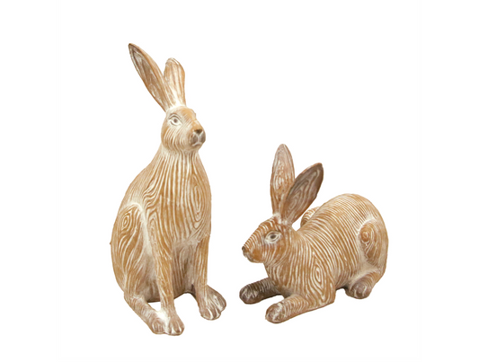 WT Collection Carved Detail Whitewashed Rabbits