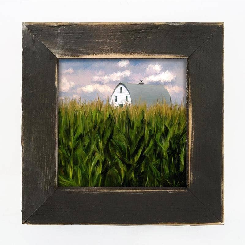 ginger blue - Field of Corn with Black Frame 8”x8”