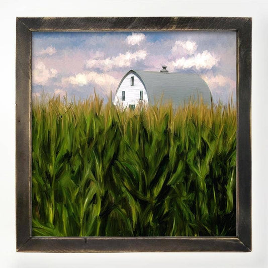 ginger blue - Field of Corn with Black Frame 14”x14”