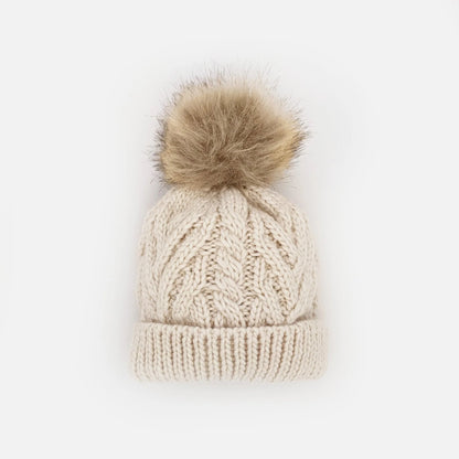 Huggalugs Natural Pom Pom Pom Beanie Hat