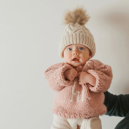 Huggalugs Natural Pom Pom Pom Beanie Hat