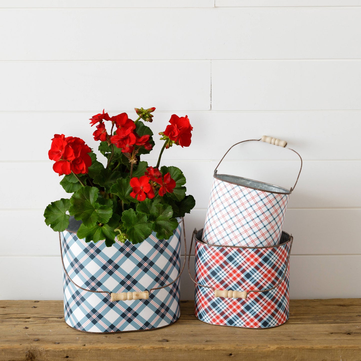 Audrey's - Red, White, And Blue Plaid Buckets