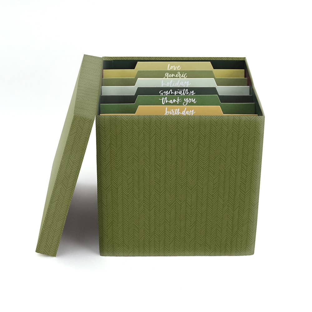 1canoe2 Paper Co. - Olive Herringbone Card Container