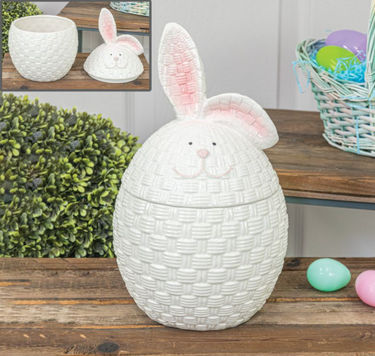 Hannas Easter Bunny Cookie Jar- Wicker-Look Ceramic