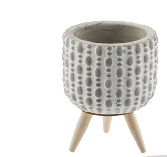 Wills Gray Concrete Embossed Planter w/Feet - Oblong Dots