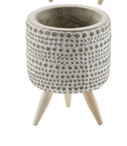 Wills Gray Concrete Embossed Planter w/Feet - Dotted