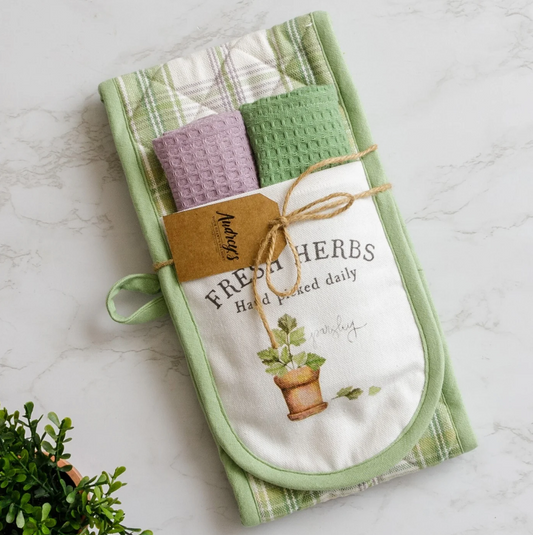 Audreys Double Oven Mitt Gift Set with Dish Cloths