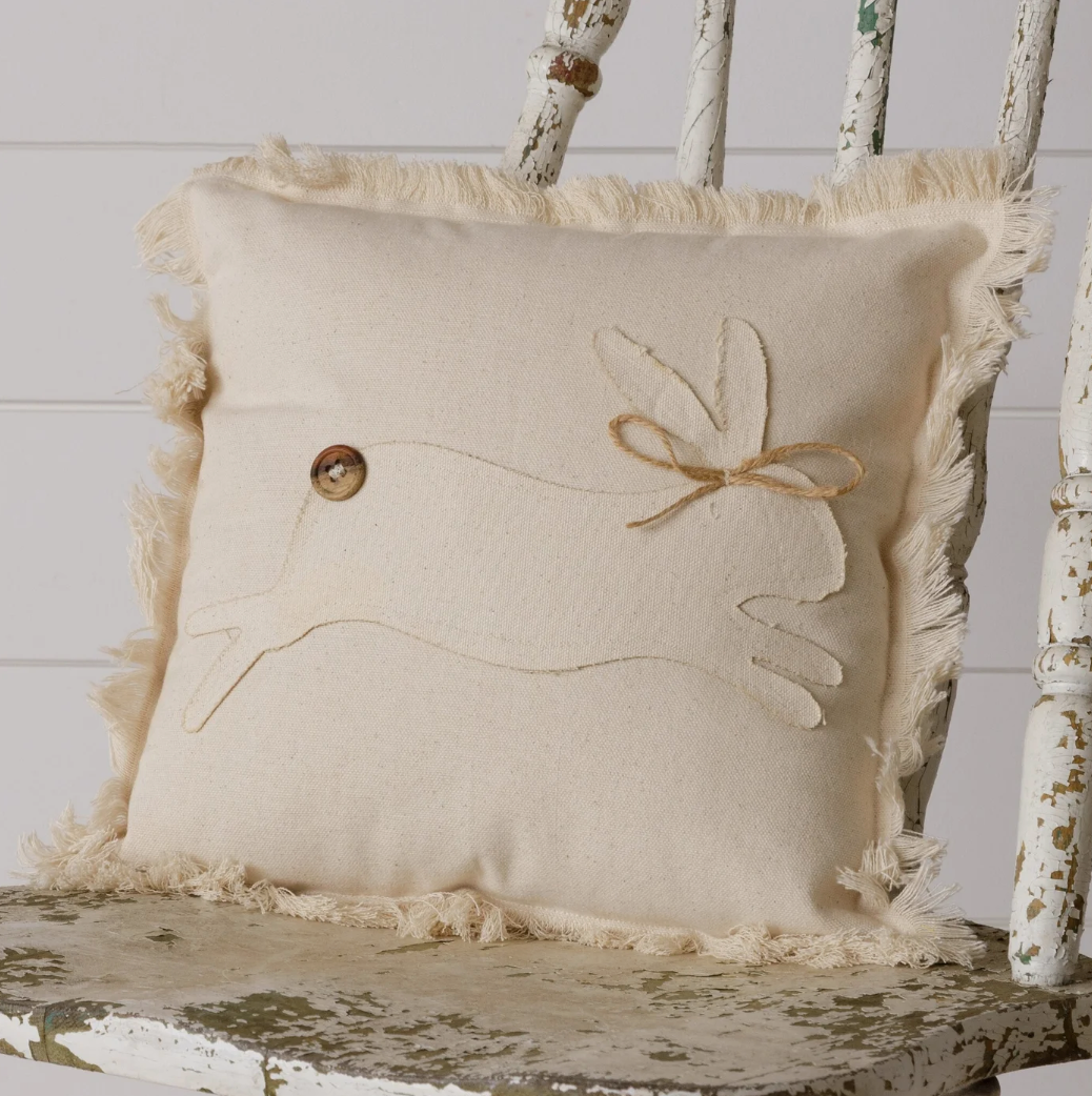 Audreys Patch Bunny Pillow with Fringe- Cream