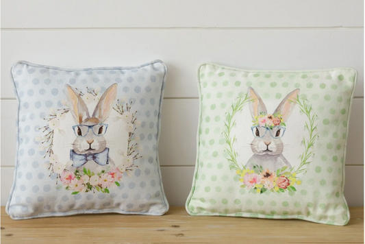 Audreys Easter Bunny Polkadot Pillow- Blue