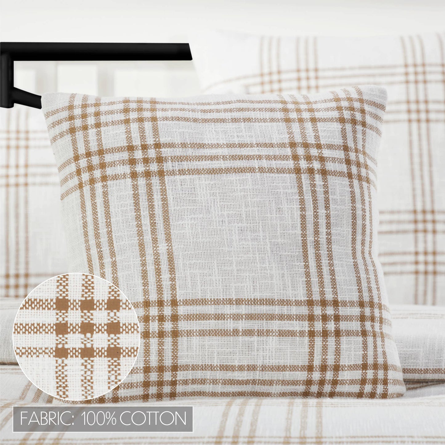 VHC Brands - Wheat Plaid Fabric Pillow 18x18