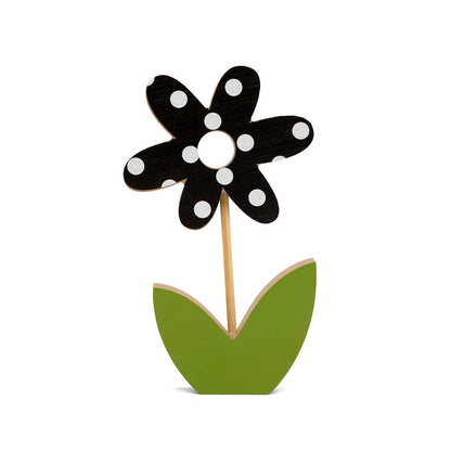 Meravic Maisy Daisy Wooden Flower Shelf-Sitter - Black/White Polka Dots