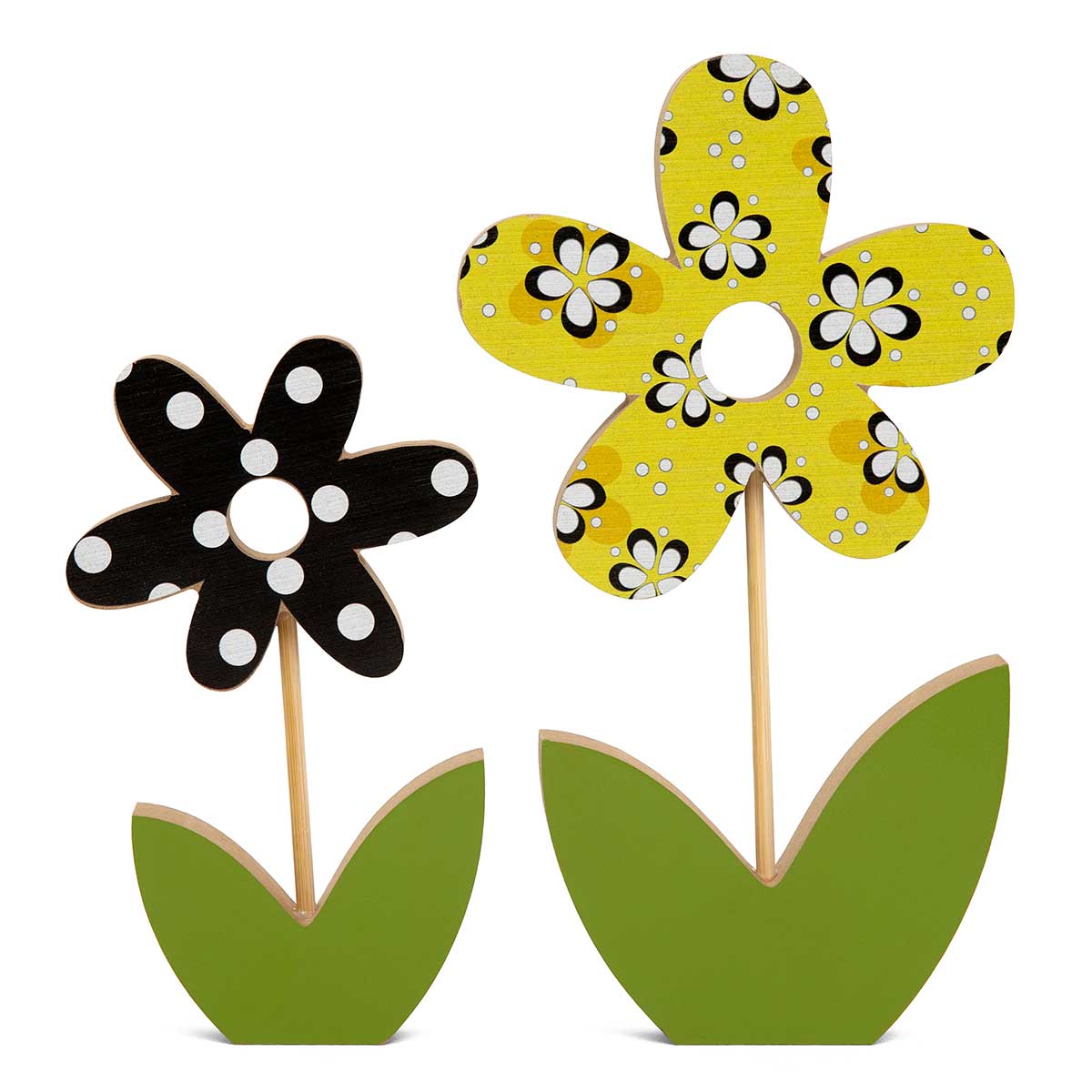 Meravic Maisy Daisy Wooden Flower Shelf-Sitter - Black/White Polka Dots