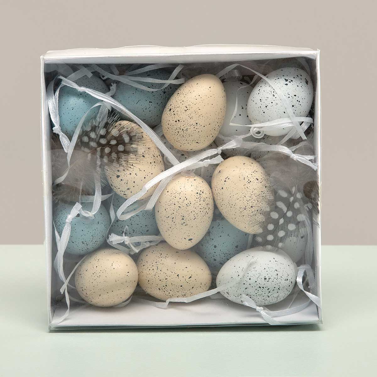 Meravic Natural Egg Ornament with Feathers - Natural/white