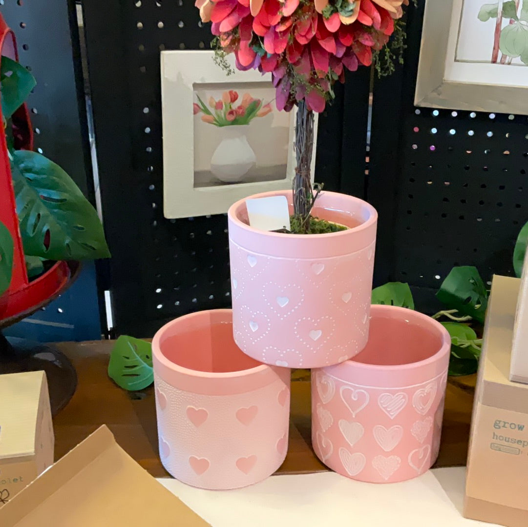 Valentine Pink Plant Pot with Hearts