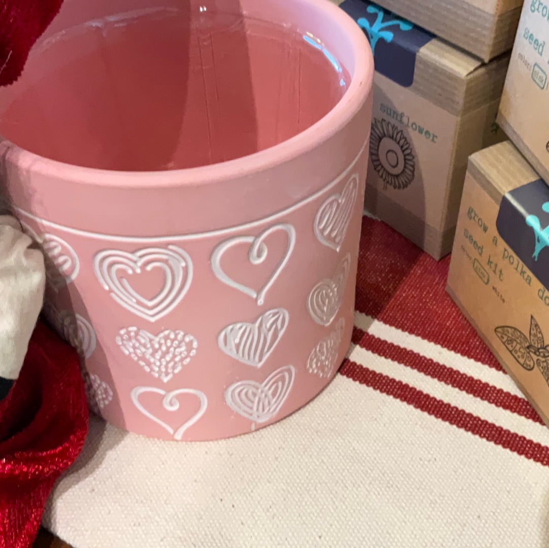 Valentine Pink Plant Pot with Hearts