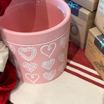 Valentine Pink Plant Pot with Hearts