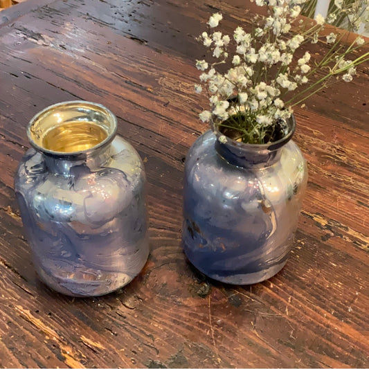 Glass Bud Vase - Blue Mercury swirl