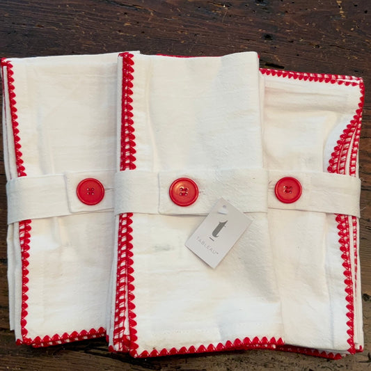 Tableau Red Embroidered Edge Napkin - set of 4