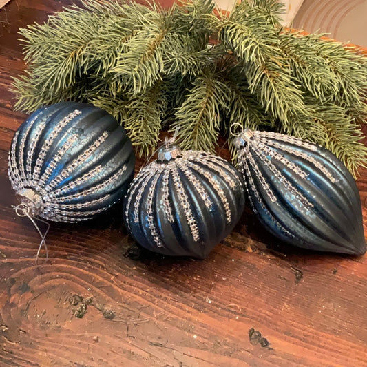 Diamond Adorned Blue Glass Ornament