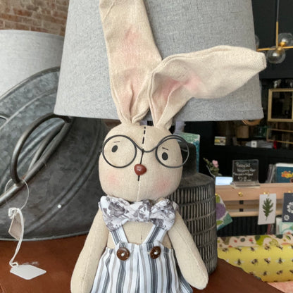 Audrey’s Shelf Sitter Bunny - Black and White Overalls